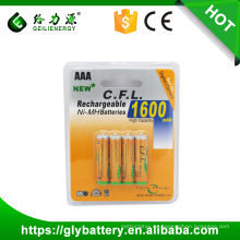 Batería recargable de Ni-mh AAA 1600mah de alta capacidad de CFL